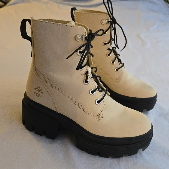 Timberland Everleigh 6-Inch Lace-Up Boot Women's Light Yellow Combat Boots - Picture 1 of 9